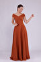 Cinnamon Maxi Length Boat Neck Draped Woven Fabric Flared Evening Dress - 5