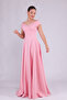 Powder Maxi Length Boat Neck Draped Woven Fabric Flared Evening Dress - 3