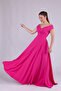 Fuchsia Maxi Length Boat Neck Draped Woven Fabric Flared Evening Dress - 5