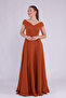 Cinnamon Maxi Length Boat Neck Draped Woven Fabric Flared Evening Dress