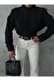 Women's Ripped Detailed Half-Neck Oversize Black Knitwear Sweater