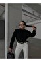 Women's Ripped Detailed Half-Neck Oversize Black Knitwear Sweater - 3