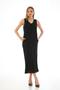 Women's Crepe V-Neck Slit Long Dress-Black - 5