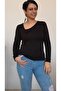 Black long sleeve cut out side window detailed combed cotton Viscose T-shirt - 4