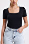 women's black short sleeve square neck blouse - 2