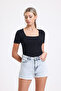 women's black short sleeve square neck blouse - 4
