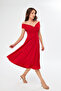 Women's Flexible Fabric Double Breasted Neckline A-Line Cut Red Evening Dress - 7