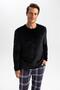 Regular Fit Crew Neck Basic Pajama Top - 4