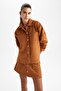 Oversize Fit Shirt Collar Suede Long Sleeve Shirt - 5