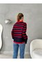 Women's Gold Button Detailed Striped V-Neck Knitwear Cardigan - 5