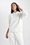 Relax Fit Hooded Thick Basic Plain White Sweatshirt with Kangaroo Pocket W1240Az23Wn - 4