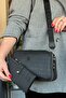 Women's 5-Compartment Adjustable Long Strap Shoulder Bag 6 Compartments 28 X18 cm 4023-Jp Black -Gzd-