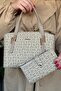 Women's Printed Patterned Shoulder Bag and Wallet Set 2066-Jp Sand Combination -Gzd- - 2