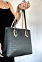 2 Compartment 5 Compartment Printed Large Size Women's Shoulder Bag 4028 Black Table Combination -GZD- - 3