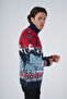 Navy Blue Men's Jacquard Deer Patterned Turtleneck New Year's Knitwear Wool Sweater - 2