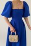 Atlas Fabric Strapless Collar Pleated Flared Cut Midi Length Short Balloon Sleeve Cobalt Blue Evening Dress 167 - 5