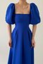 Atlas Fabric Strapless Collar Pleated Flared Cut Midi Length Short Balloon Sleeve Cobalt Blue Evening Dress 167 - 4