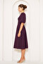 Square Neck Short Balloon Sleeve Sleeves Elastic Woven Draped Fabric Midi Length Dress - 7