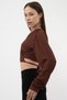 Women's Brown Waist Tied Balloon Sleeve Crop Blouse - 3