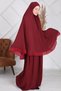 Women's Burgundy Two Piece Lace Arabic Model Prayer Dress - 5