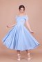 Baby Blue Midi Length Strap Off-Shoulder Detail Pleated Dress - 6