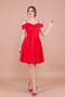 Red Mini-Length Strap Off-Shoulder Detail Pleated Dress - 4