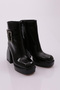 Women's Blunt Toe Crystal Stone Zippered Heeled Boots Black Wrinkled Patent Leather 21153166 - 2
