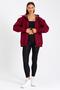 Claret Red Kangaroo Pocket Hooded Zippered Cotton Inside Women's Cardigan