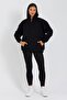 Black Kangaroo Pocket Hooded Zippered Cotton Inside Women's Cardigan - 2