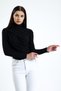 women's black turtleneck long sleeve crisscross smocking detailed blouse - 5