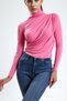 women's pink turtleneck long sleeve crisscross smocking detailed blouse - 5