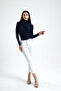 women's navy blue turtleneck long sleeve cross gather detail blouse - 6