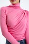 women's pink turtleneck long sleeve crisscross smocking detailed blouse - 2