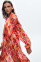 Tie-Up Long Sleeve Patterned Long Dress - 4