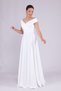 White Maxi Length Boat Neck Draped Woven Fabric Flared Evening Dress