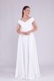 White Maxi Length Boat Neck Draped Woven Fabric Flared Evening Dress - 2