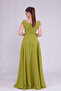 Pistachio Green Maxi Length Boat Neck Draped Woven Fabric Flared Evening Dress - 6