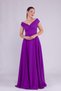 Purple Maxi Length Boat Neck Draped Woven Fabric Flared Evening Dress - 2