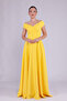 Yellow Maxi Length Boat Neck Draped Woven Fabric Flared Evening Dress - 2
