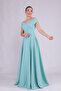 Mint Green Maxi Length Boat Neck Draped Woven Fabric Flared Evening Dress - 3