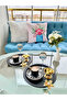 6-Piece Lily Flowering Round Black Presentation Tray, Decorative Serving Tray, Tea, Cake Coffee 24 Cm