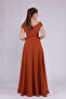 Cinnamon Maxi Length Boat Neck Draped Woven Fabric Flared Evening Dress - 7
