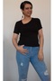 Black short sleeve cut Out side window detailed combed cotton viscose T-shirt - 4