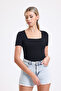 women's black short sleeve square neck blouse - 6
