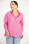 Women's Large Size Pink Poplin Fabric Front Buttoned Side Slit Long Sleeve Shirt 65N36798 - 6