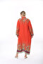 WOMEN'S LARGE SIZE WOVEN VISKOSE ORANGE FLOWER PATTERNED DOMINANT COLLAR DRESS - 6