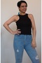 Black Combed Viscose T-Shirt Badi with Side Window Detail on the Front and Back - 6