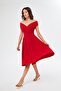 Women's Flexible Fabric Double Breasted Neckline A-Line Cut Red Evening Dress - 8