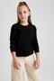 Girl's Black Crew Neck Knitwear School Cardigan N8407A623Au - 4