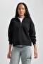 Regular Fit Zippered High Collar Sweatshirt